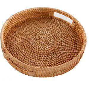 12 Inch Round Rattan Serving Decorative Woven Ottoman Trays